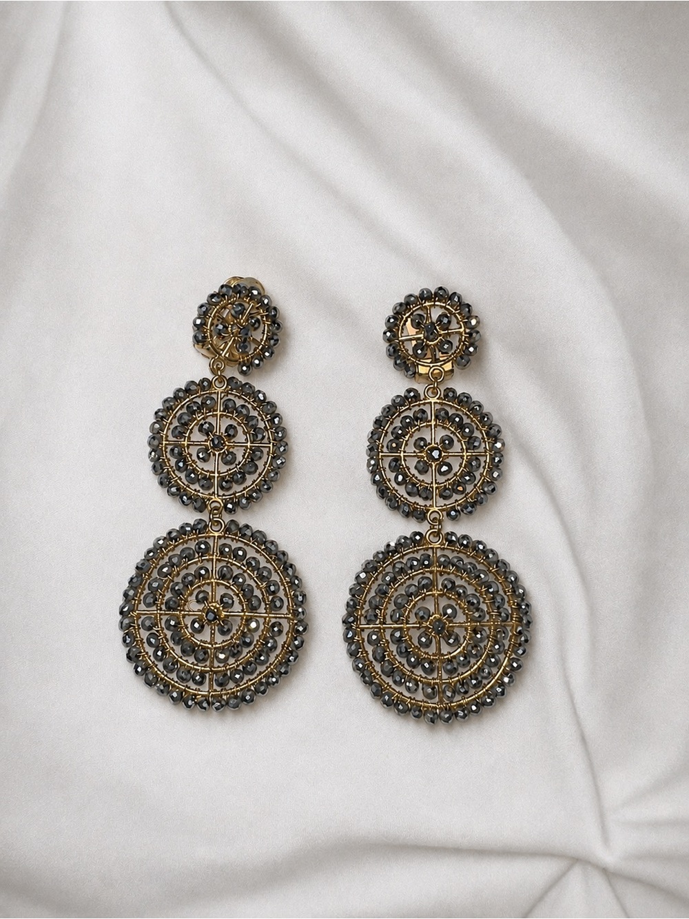 Lisi Lerch Gunmetal Gold Beaded Statement Clip On Earrings